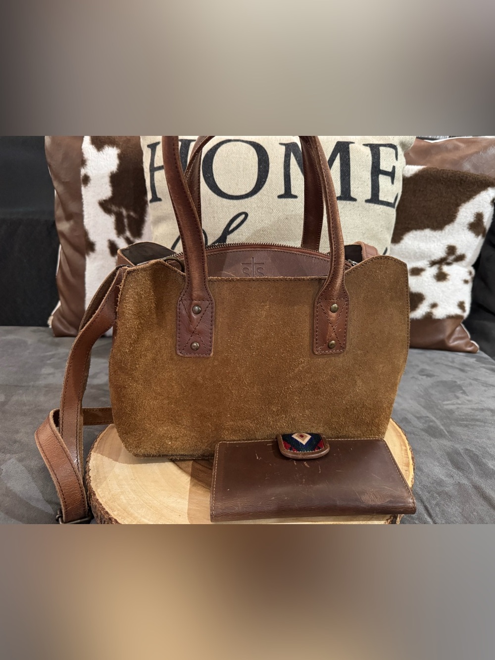 STS Ranchwear Brown Suede & Leather Shoulder Tote and wallet